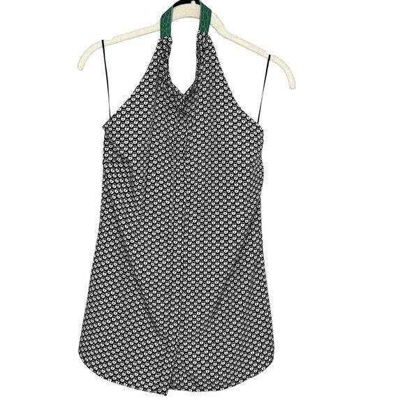 Sachin + Babi Halter Top Womens Medium Black White Lock Print Green Suede Trim - Picture 1 of 10